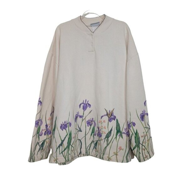 Vintage National Wildlife Federation Sweatshirt Womens Size 2XL White Floral - Picture 1 of 13